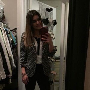 Soho Apparel Black and White Blazer Geometric Pattern